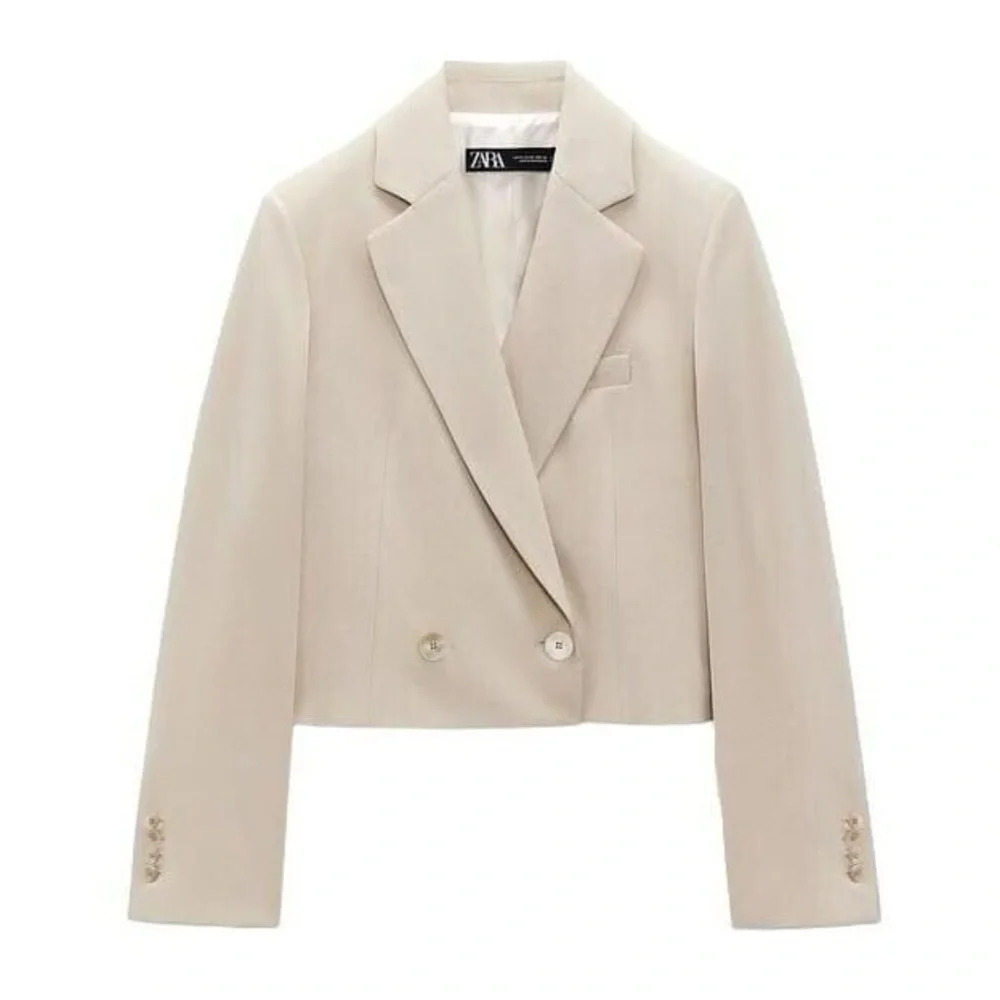 NWOT Zara cropped double breasted blazer light tan size M